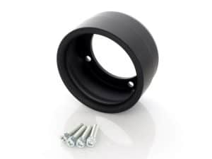 Black motorcycle CNC spacer with screws for Revelry Motorcycles custom fit.