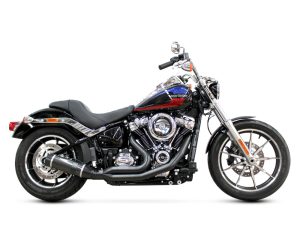 Bob Cat 2-into-1 Exhaust - Black with Carbon Fibre Sleeve Muffler. Fits Softail 2018-2024 Non-240 Tyre Models