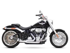V-twin Harley-Davidson motorcycle with black and chrome finish, ideal for motorcycle enthusiasts.