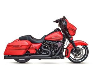 Vivid red Harley-Davidson touring motorcycle with sleek design and custom leather seat, perfect for long rides in Australia.