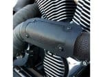 High-quality carbon fibre motorcycle phone mount on Revelry Motorcycles bike handlebar.