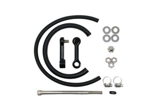 Flexible motorcycle oil cooler hose kit with fittings and clamps for Revelry Motorcycles.