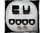 Black number 34 and four mounting spacers for motorcycle customisation or repair.