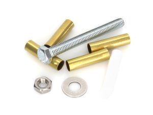 Bolts, nuts, and spacers for motorcycle maintenance or custom builds.
