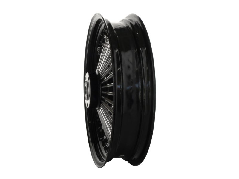 High-performance motorcycle wheel for Revelry Motorcycles; durable aluminium construction.