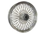 Shiny motorcycle wheel with spokes, perfect for custom bike builds.
