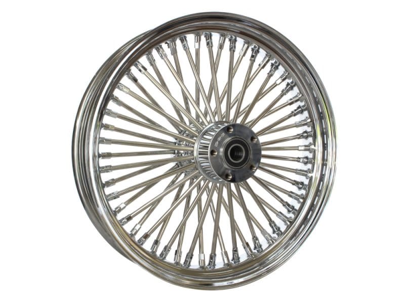 18in. x 3.5in. Mammoth Fat Spoke Rear Wheel - Chrome. Fits Softail 2011up. High-quality motorcycle spoked wheel for bicycle or motorcycle. Durable, polished, and reliable motorcycle wheel.