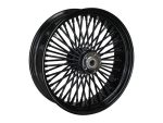 Black motorcycle spoked wheel for vintage and custom bikes.