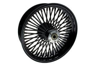High-quality black motorcycle wheel with spoked rim for Revelry Motorcycles Australia.