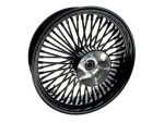 High-performance motorcycle wheel with black rim and metal hub, ideal for custom bikes.