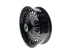 High-performance motorcycle wheel with black finish, suitable for custom and vintage motorcycle builds.