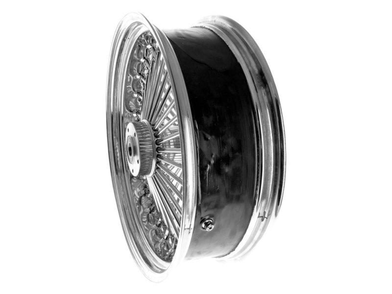 High-performance motorcycle wheel with chrome finish for Revelry Motorcycles Australia.