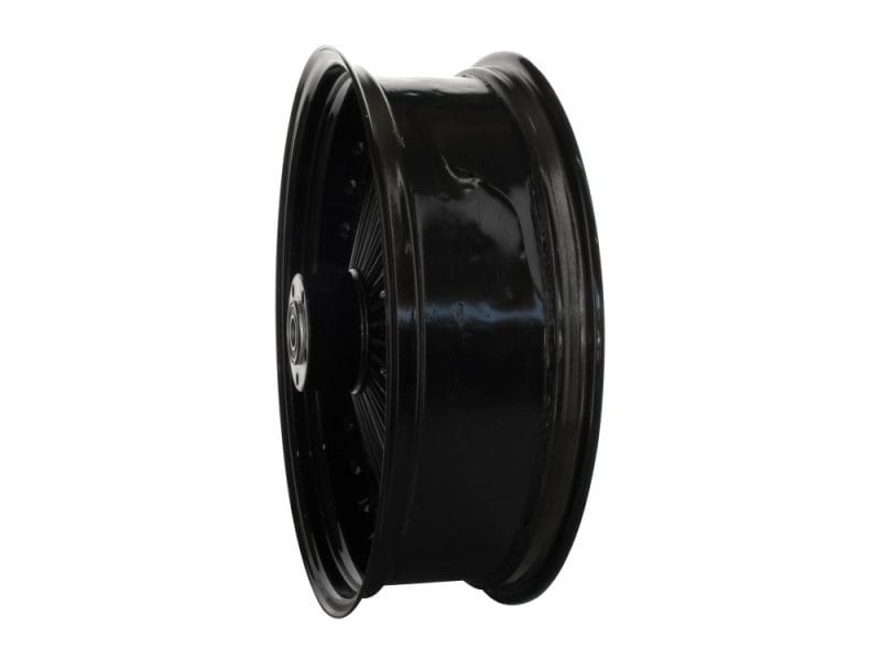 High-performance black motorcycle wheel for Revelry Motorcycles, durable and stylish bike rim.