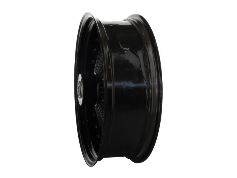 Black motorcycle wheel for Revelry Motorcycles, high-quality custom bike rim, Australia bike enthusiast gear.