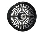 High-performance black motorcycle wire-spoked wheel for custom bikes at Revelry Motorcycles.