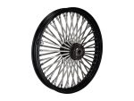 High-performance motorcycle wheel with chrome spokes for Revelry Motorcycles Australia.