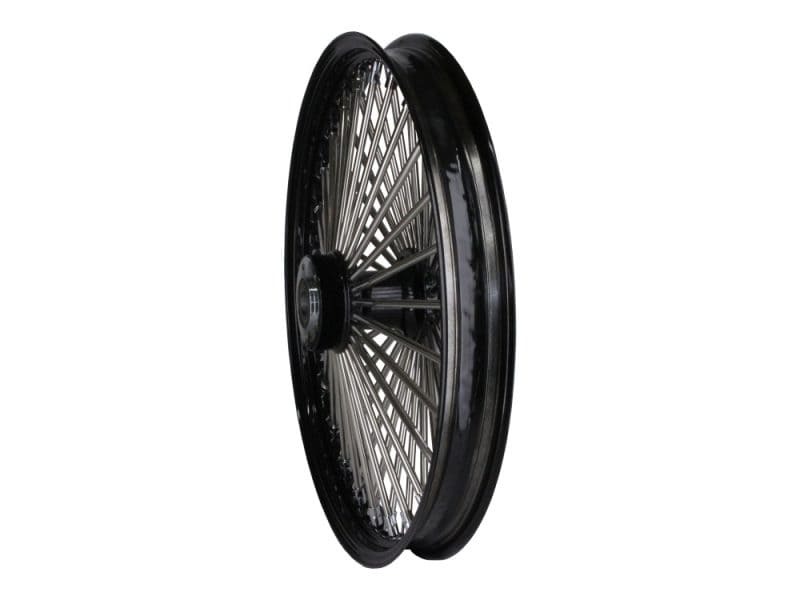 Vintage motorcycle spoked wheel for custom Harley Davidson bikes.