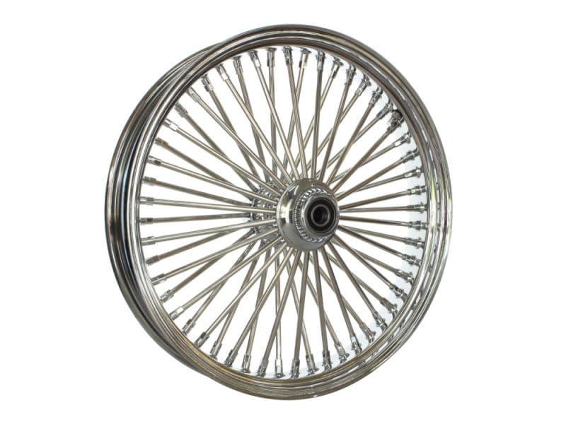 Spoked motorcycle wheel for vintage or custom bikes, high-quality motorcycle wheel.