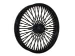 High-quality black motorcycle wheel with spokes for custom Revelry Motorcycles builds.