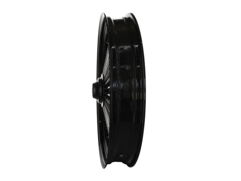 High-quality black motorcycle wheel for custom rebuilds and repairs - Revelry Motorcycles Australia.