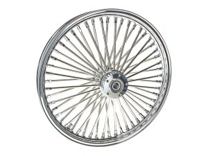 High-quality motorcycle wheel with chrome finish for custom bikes. Suitable for Harley, Bobber, and chopper motorcycles.