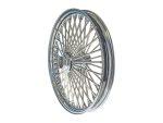 Polished chrome motorcycle wheel with spokes, perfect for custom Revelry Motorcycles builds.