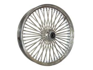 High-quality motorcycle wheel with chrome finish for custom bikes and motorcycle repairs.