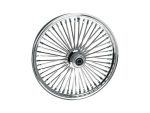 Shiny chrome motorcycle wheel with spoked design for Revelry Motorcycles AU.
