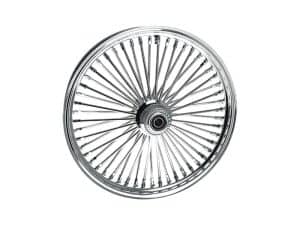 Shiny chrome motorcycle wheel with spoked design for Revelry Motorcycles AU.