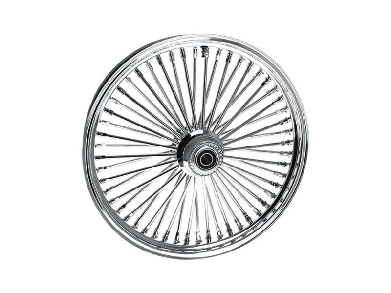 21in. x 3.5in. Mammoth Fat Spoke Front Wheel - Chrome. Fits Fatboy 2018up Shiny chrome motorcycle wheel with spoked design for Revelry Motorcycles AU.