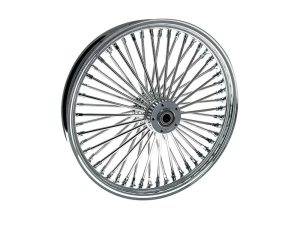 Chrome motorcycle spoked wheel for vintage and custom bikes.