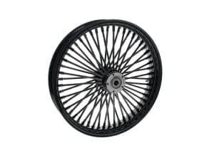 Black motorcycle wheel with spokes for Revelry Motorcycles in Australia.