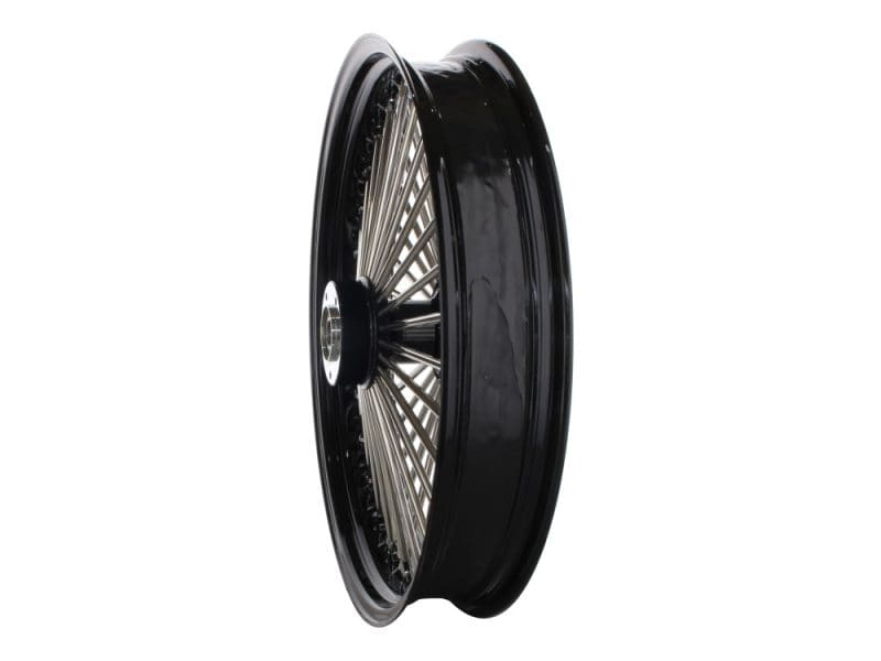 High-performance motorcycle spoked wheel for custom Harley Davidson bikes.