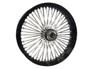 High-performance motorcycle spoked wheel for custom bikes at Revelry Motorcycles.