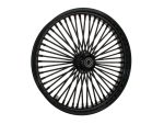 High-performance motorcycle wheel for Revelry Motorcycles, sleek black alloy rim with spokes.