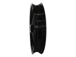 Black motorcycle wheel for Revelry Motorcycles custom bikes and repairs.