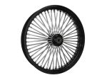 High-quality motorcycle wheel with black rim and spokes for Revelry Motorcycles.