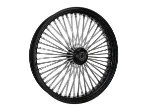 High-quality motorcycle wheel with black rim and spokes for Revelry Motorcycles.