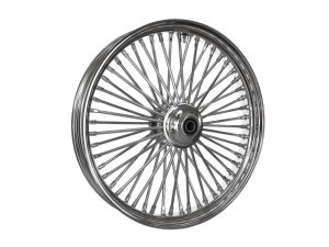 High-performance motorcycle spoked wheel for custom Revelry Motorcycles builds.