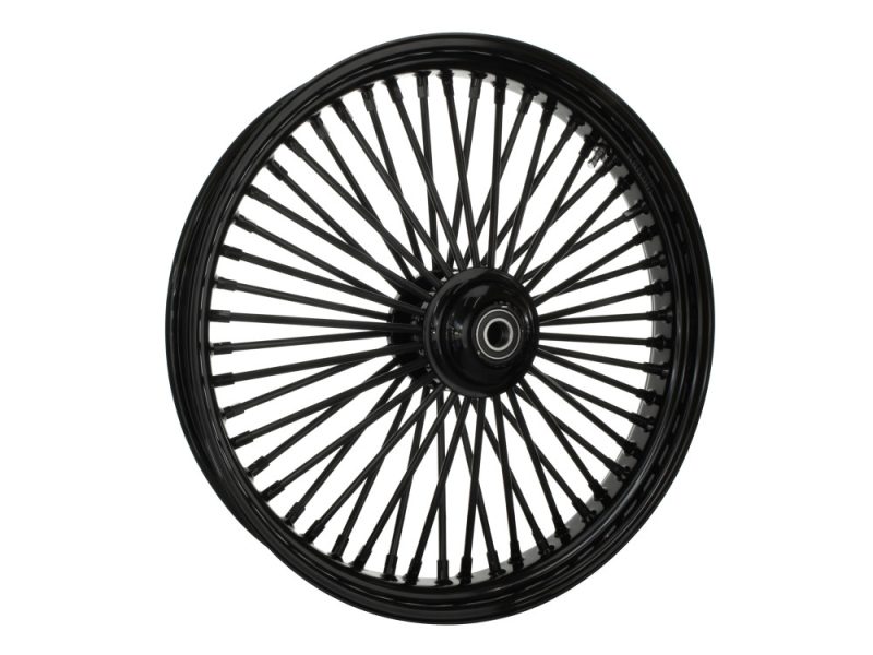 High-quality black motorcycle wheel for custom Revelry Motorcycles builds in Australia.