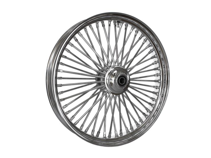 23in. x 3.5in. Mammoth Fat Spoke Front Wheel - Chrome. Fits Softail Heritage 2011up Polished chrome motorcycle wire-spoked wheel for vintage and custom bikes.