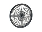 High-performance black motorcycle wheel with spokes for custom bikes and racing.