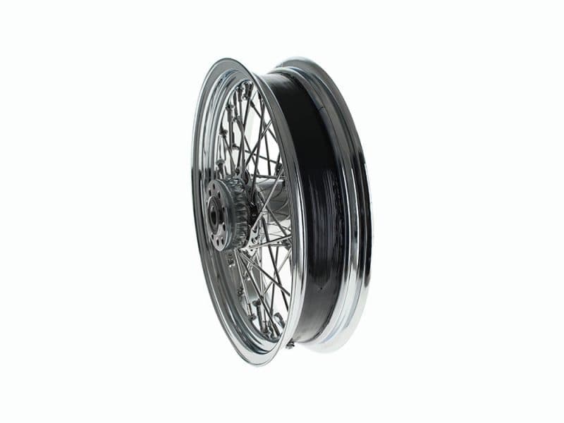 Aluminium motorcycle wheel with spokes and hub for custom bike builds.