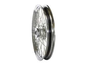 Aluminium motorcycle wheel with spokes for vintage and custom bikes.