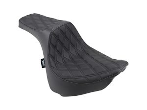 Comfortable black motorcycle seat with quilted stitching for Revelry Motorcycles enthusiasts.