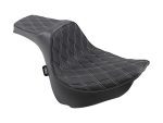 Comfortable black leather motorcycle seat with diamond stitching for Revelry motorcycle bikes.