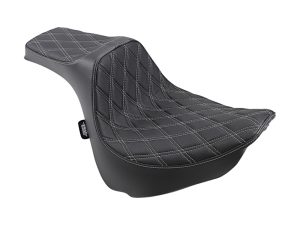 Comfortable black leather motorcycle seat with diamond stitching for Revelry motorcycle bikes.