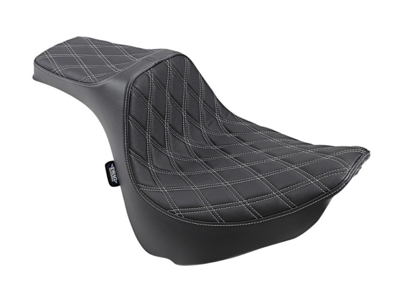 Comfortable black leather motorcycle seat with diamond stitching for Revelry motorcycle bikes.