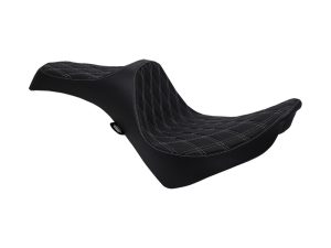 Premium black motorcycle seat with diamond stitching for comfort and style.