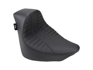 Comfortable black motorcycle solo seat for Revelry Motorcycles.